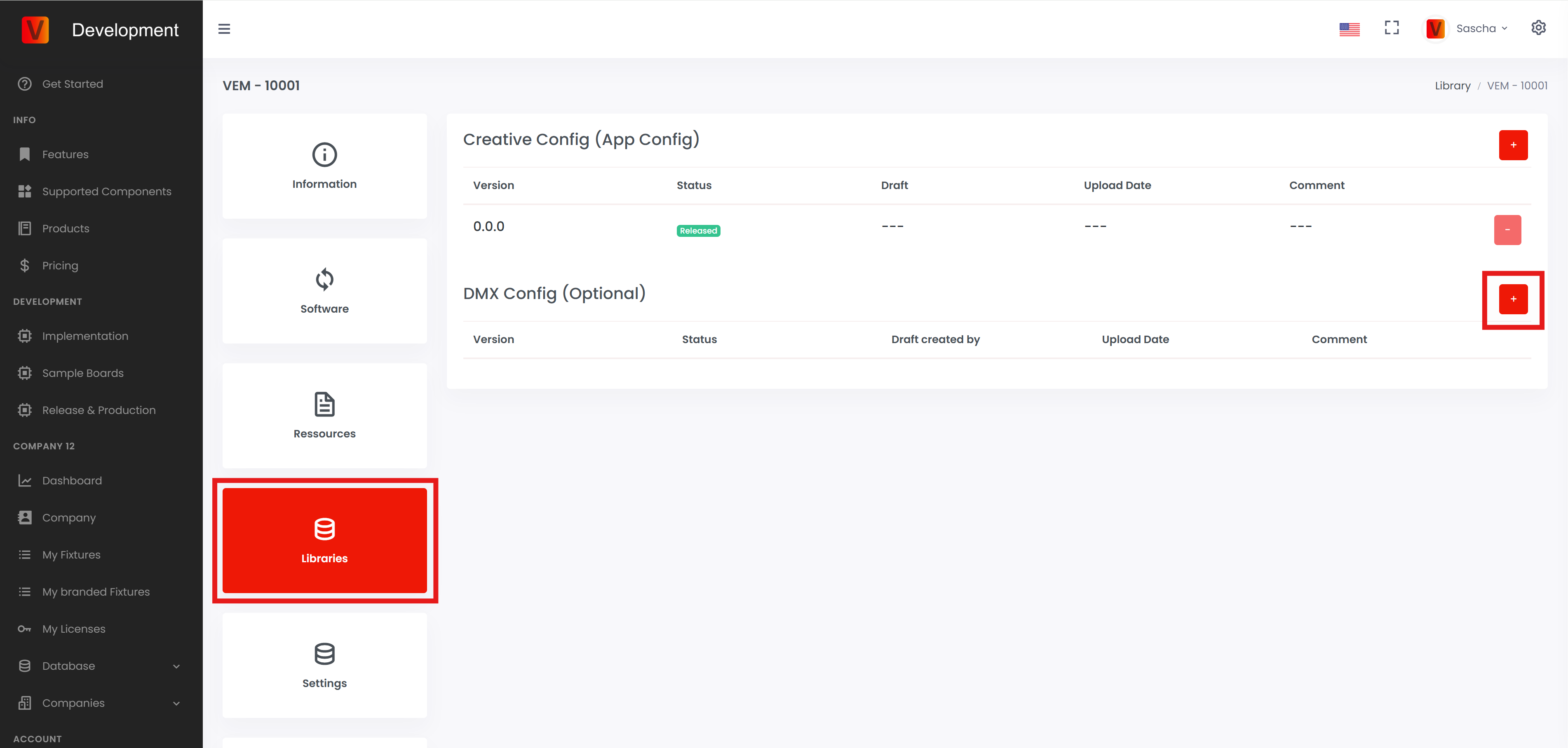 Add a new DMX Config from the Libraries page