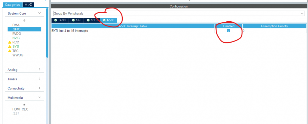 STM32 NVIC interrupt enable