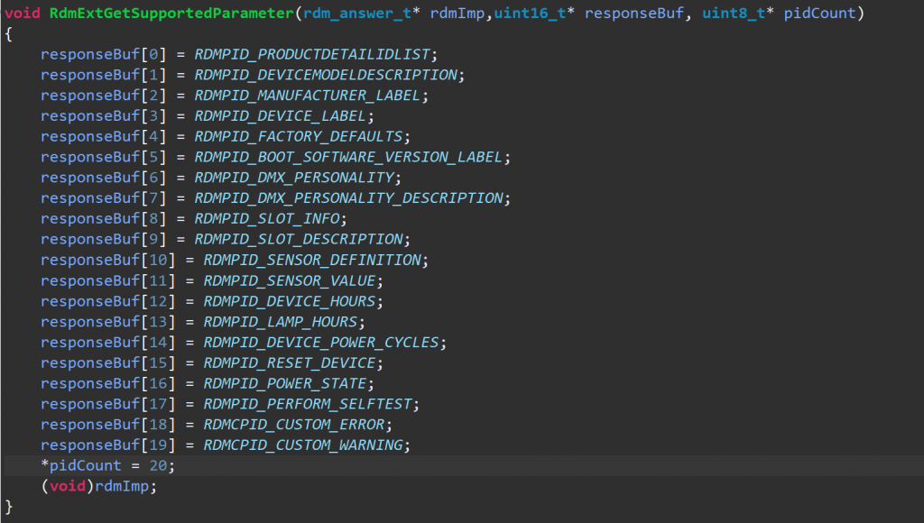 Supported Parameters PID example