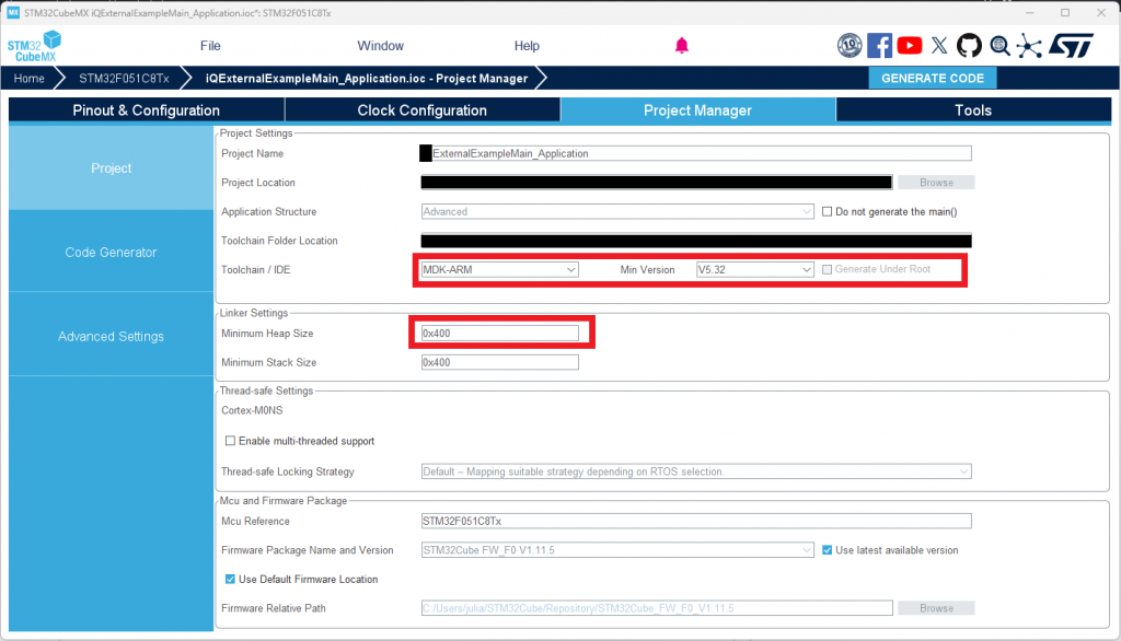 STM32 project manager