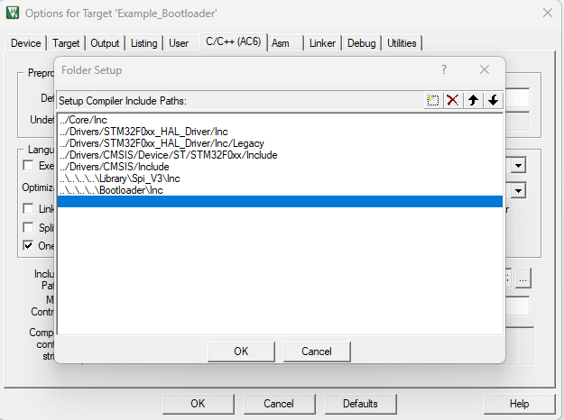 STM32 bootloader include paths